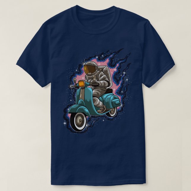 Astronaut Rides A Scooter Galaxy Universe Street T-Shirt (Design Front)