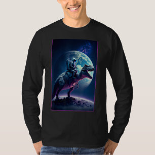 Astronaut Rides T-Rex Dinosaur On Moon - Outer Spa T-Shirt