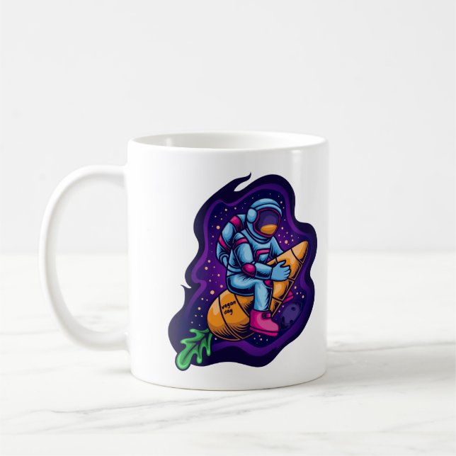 Astronaut Riding A Carrot Rocket Coffee Mug (Left)