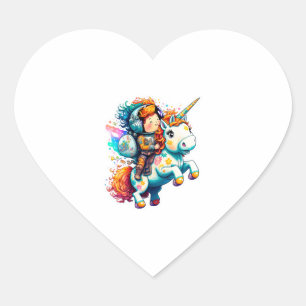 Astronaut riding a Cute Colourful Unicorn Heart Sticker