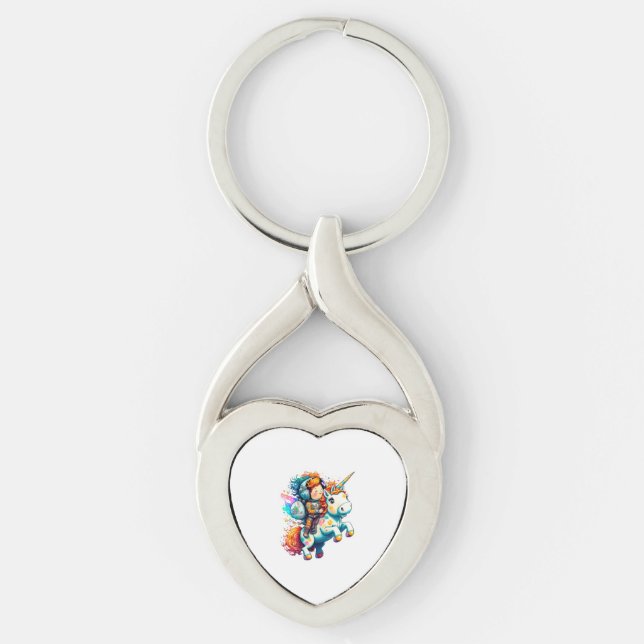 Astronaut riding a Cute Colourful Unicorn  Key Ring (Front)