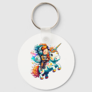 Astronaut riding a Cute Colourful Unicorn Key Ring