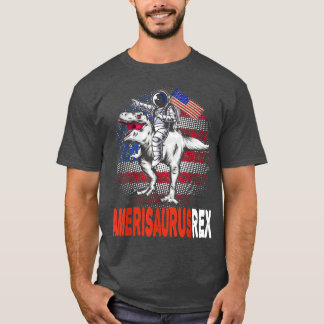 Astronaut Riding a Dinosaur American  4th of July  T-Shirt