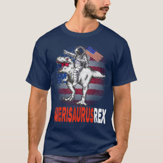 Astronaut Riding a Dinosaur American flag 4th of J T-Shirt