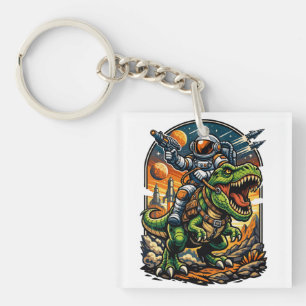 Astronaut Riding a T-Rex – Epic Space Dinosaur Key Ring