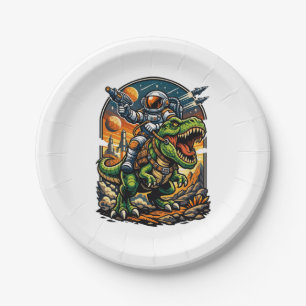Astronaut Riding a T-Rex – Epic Space Dinosaur Paper Plate