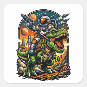 Astronaut Riding a T-Rex – Epic Space Dinosaur Square Sticker