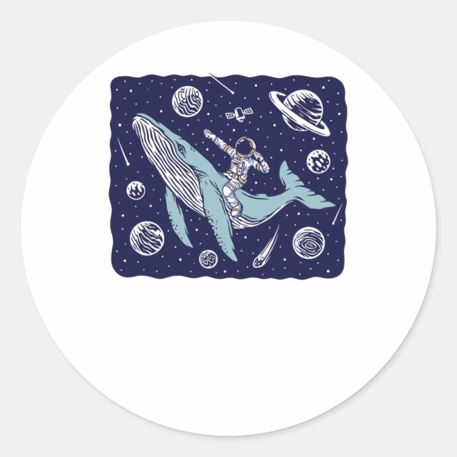 Astronaut riding a whale classic round sticker (Front)