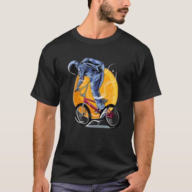 Astronaut Riding Bmx Moon Space Boys Girls Kids As T-Shirt (Front)
