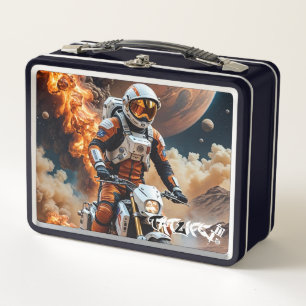 Astronaut Riding Motorcycle on Mars Metal Lunchbox