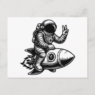 Astronaut Riding on Rocket Holiday Postcard
