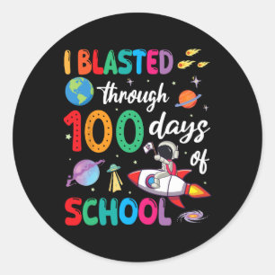 Astronaut Riding Rocket I Blasted Through 100 Days Classic Round Sticker