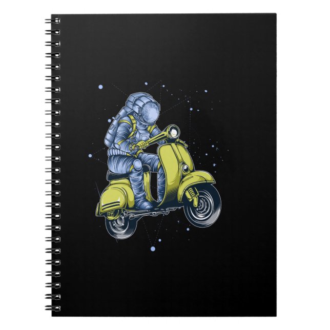 Astronaut riding scooter in space notebook (Front)