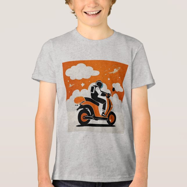 Astronaut Riding Stylish Scooter Tri-Blend Shirt (Front)
