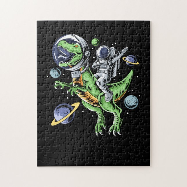 Astronaut Riding T-Rex Dinosaur Astro T-Rex Space Jigsaw Puzzle (Vertical)
