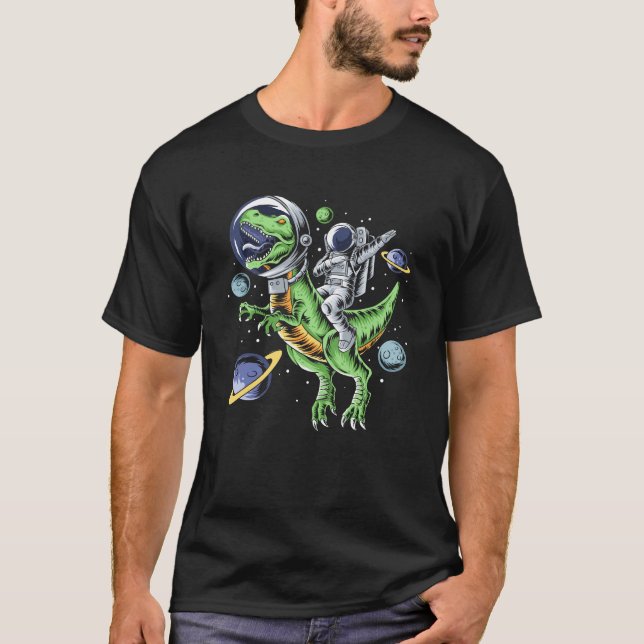 Astronaut Riding T-Rex Dinosaur Astro T-Rex Space T-Shirt (Front)