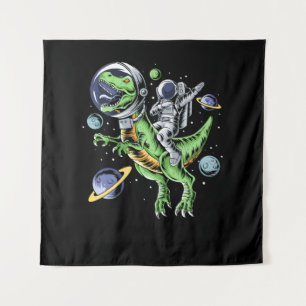 Astronaut Riding T-Rex Dinosaur Astro T-Rex Space Tapestry