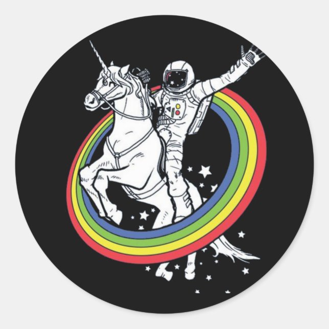Astronaut Riding Unicorn  Classic Round Sticker (Front)