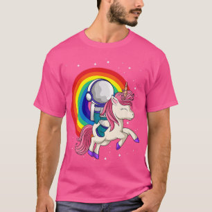Astronaut Riding Unicorn Galay Rainbow Space T-Shirt