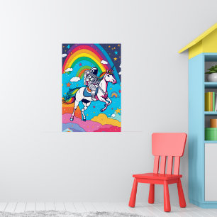 Astronaut Riding Unicorn on Rainbow Cloud Digital Poster