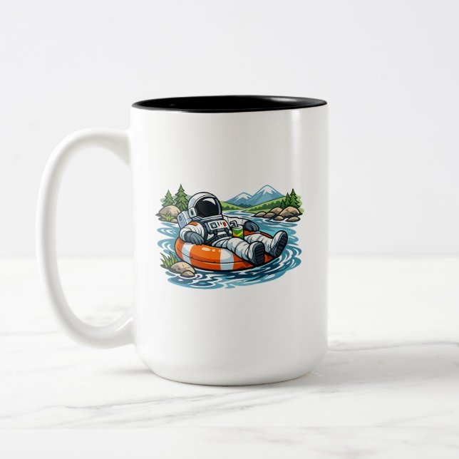 Astronaut River Tubing Two-Tone Coffee Mug (Left)