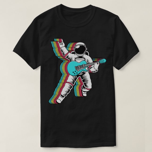 Astronaut Rock Jam Session in Outer Space T-Shirt (Design Front)