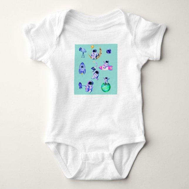 Astronaut rocket earth space baby bodysuit (Front)