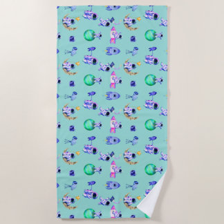 Astronaut rocket earth space beach towel