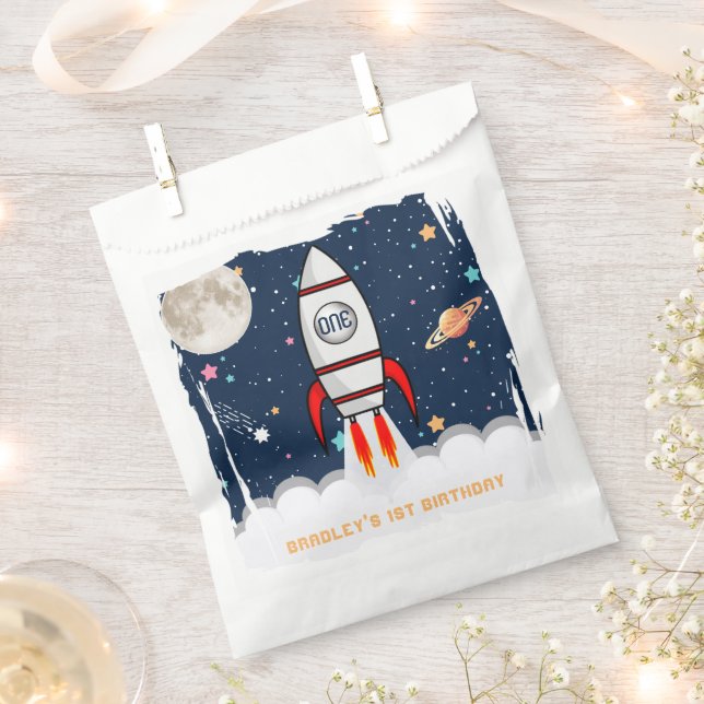 Astronaut Rocket Outer Space 1st Birthday Favour Bags (Clipped)