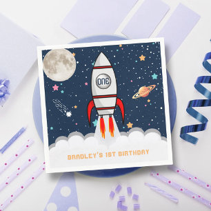 Astronaut Rocket Outer Space 1st Birthday Napkin