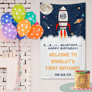 Astronaut Rocket Outer Space 1st Birthday Welcome Banner