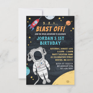 Astronaut Rocket Outer Space | First 1st Birthday Invitation