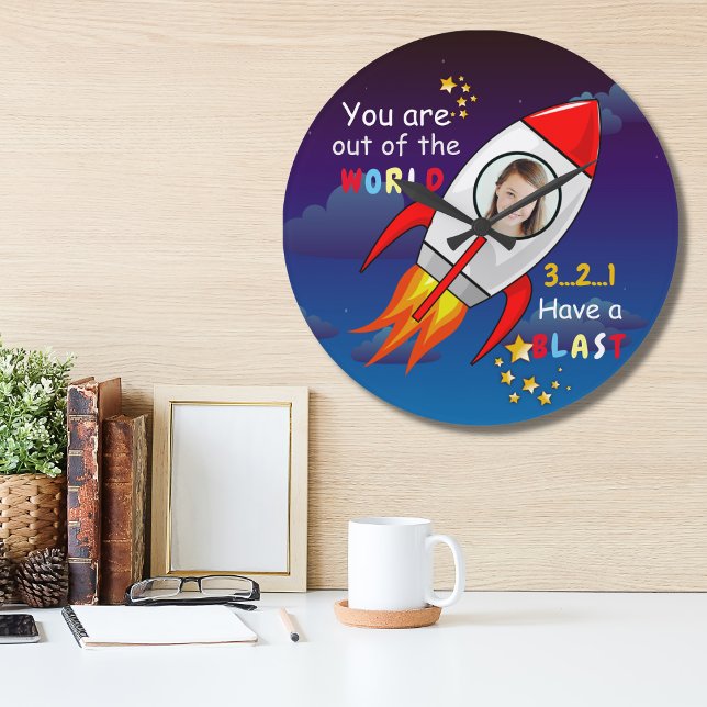 Astronaut rocket outer space personalised photo large clock (Creator Uploaded)