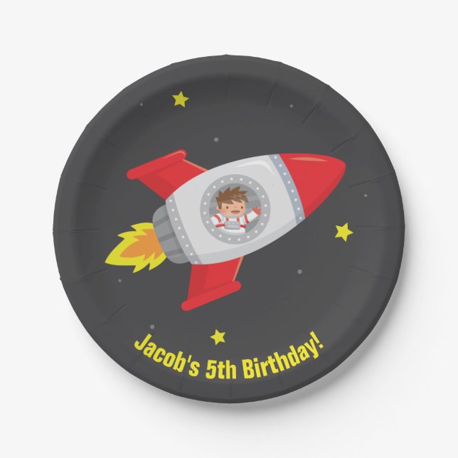 Astronaut Rocket Ship Space Birthday Party Plates (Front)