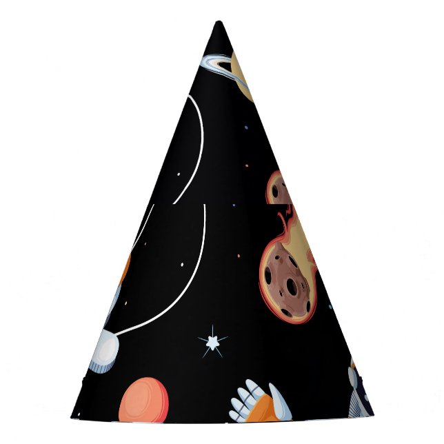 Astronaut Rocket: Vintage Space Seamless Pattern Party Hat (Front)