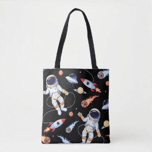 Astronaut Rocket: Vintage Space Seamless Pattern Tote Bag