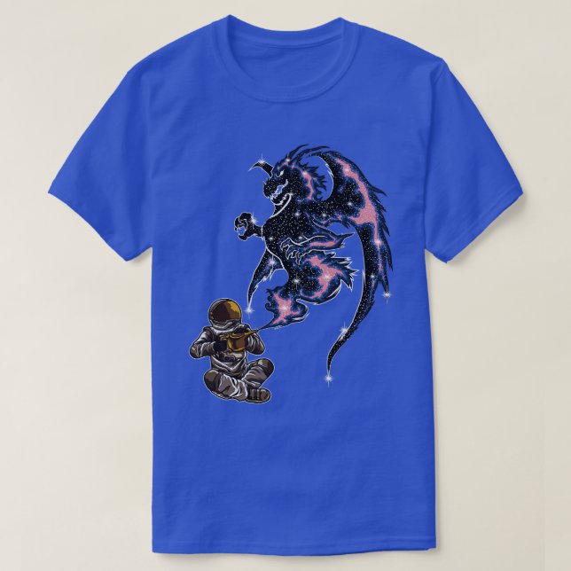 Astronaut Rubs a Wonder Lamp and a Dragon Appears  T-Shirt (Design Front)