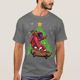 Astronaut Santa Skateboarding Christmas Tree Xmas  T-Shirt