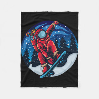 Astronaut Santa With Skateboard Fleece Blanket