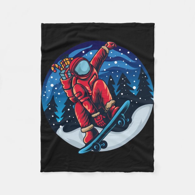 Astronaut Santa With Skateboard Fleece Blanket (Front)