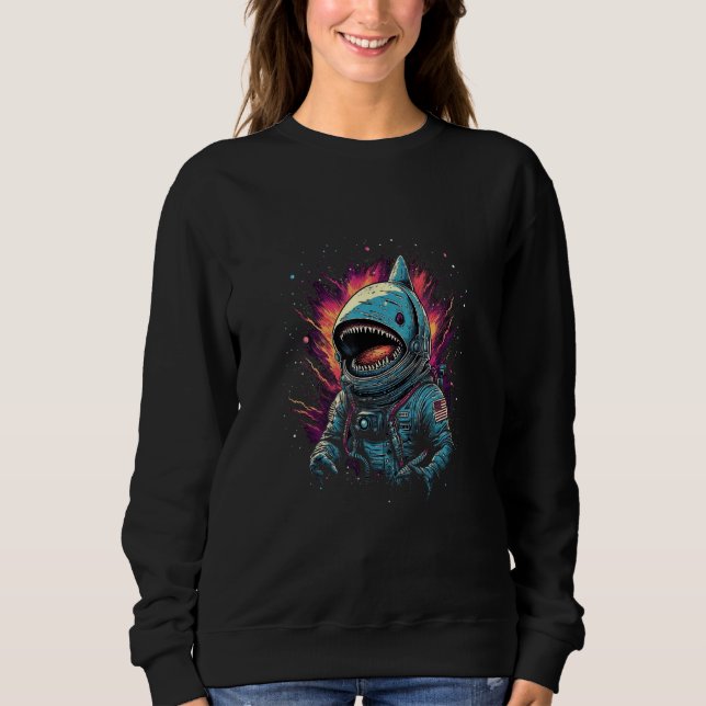 Astronaut Shark Space Sharks Lover Futuristic Retr Sweatshirt (Front)