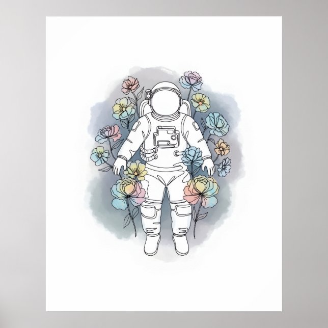 astronaut simple one line art continuous poster (Front)
