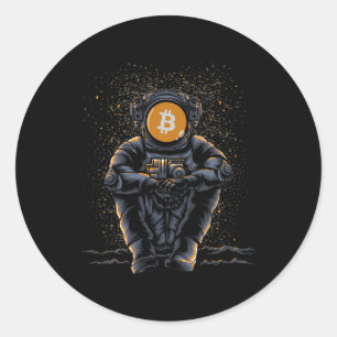 Astronaut Sitting Bitcoin BTC To The Moon Crypto Classic Round Sticker