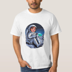 Astronaut sitting on the moon scrolling on a phone T-Shirt