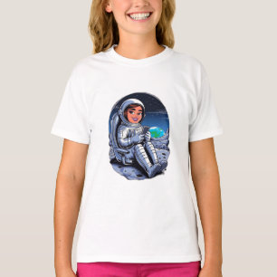 Astronaut sitting on the moon scrolling on a phone T-Shirt