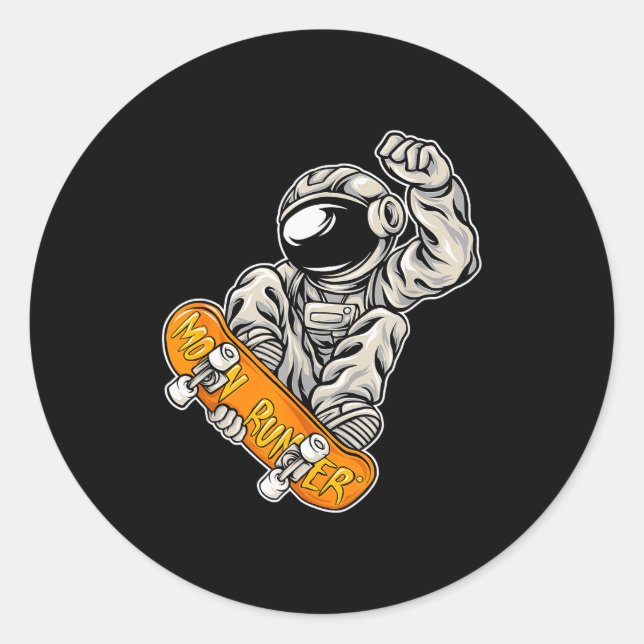 Astronaut Skateboarder, Skateboarding Lover, Astro Classic Round Sticker (Front)