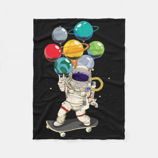 Astronaut Skateboarding Kids Lloon Planets Space S Fleece Blanket (Front)
