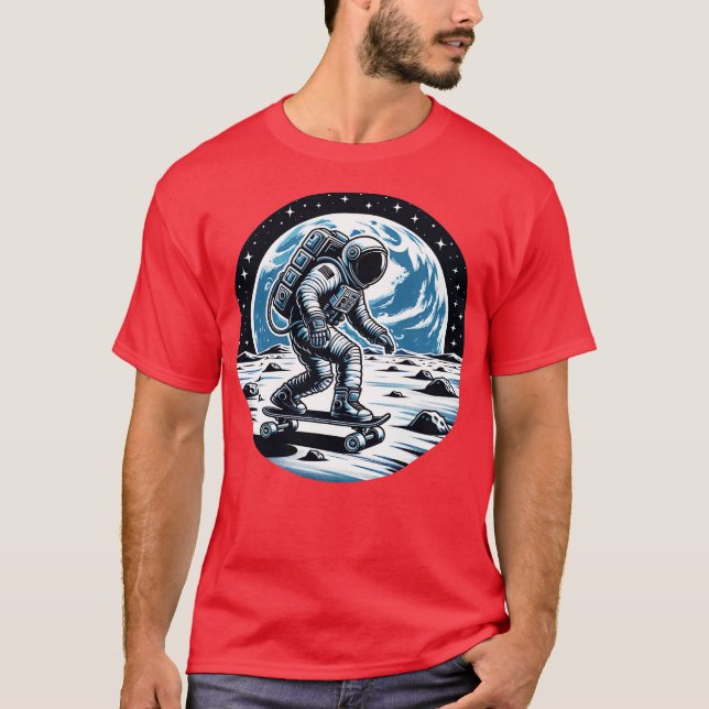 Astronaut Skateboarding on Moon gift design T-Shirt (Front)