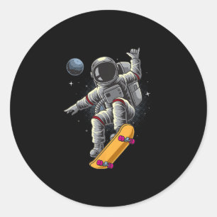 Astronaut Skateboarding Space Planets Moon Astrona Classic Round Sticker