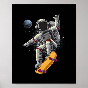 Astronaut Skateboarding Space Planets Moon Astrona Poster